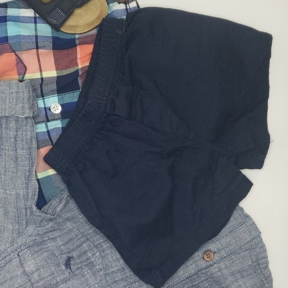 𝅺TOMMY BAHAMAS Denim Shirt + NWT OSHKOSH Plaid Bodysuit + Shorts + NWOT Sandals - Picture 3 of 6